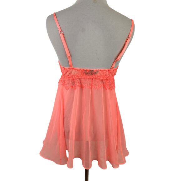 Victoria's Secret Florescent Peach Tie Lace Babydoll Nightie Bra Size 34D - Picture 4 of 8